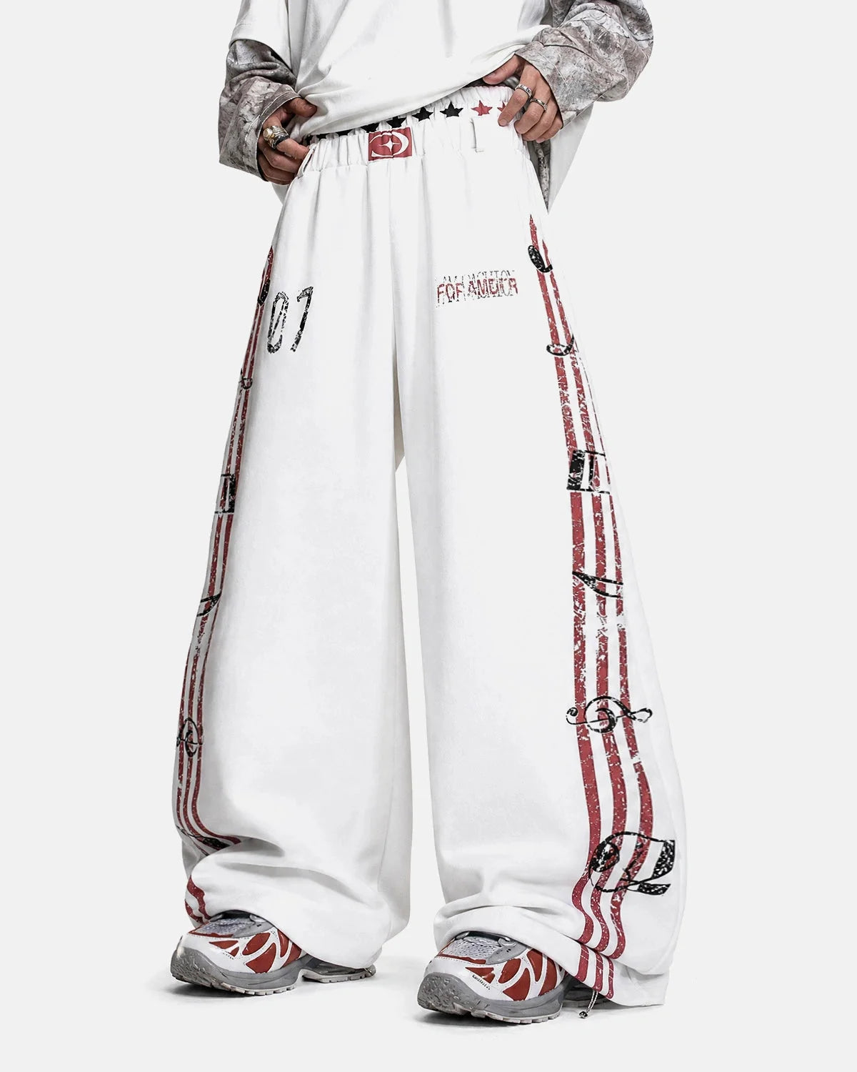 Omygoods Washed Music Graphic Barrel Sweatpants