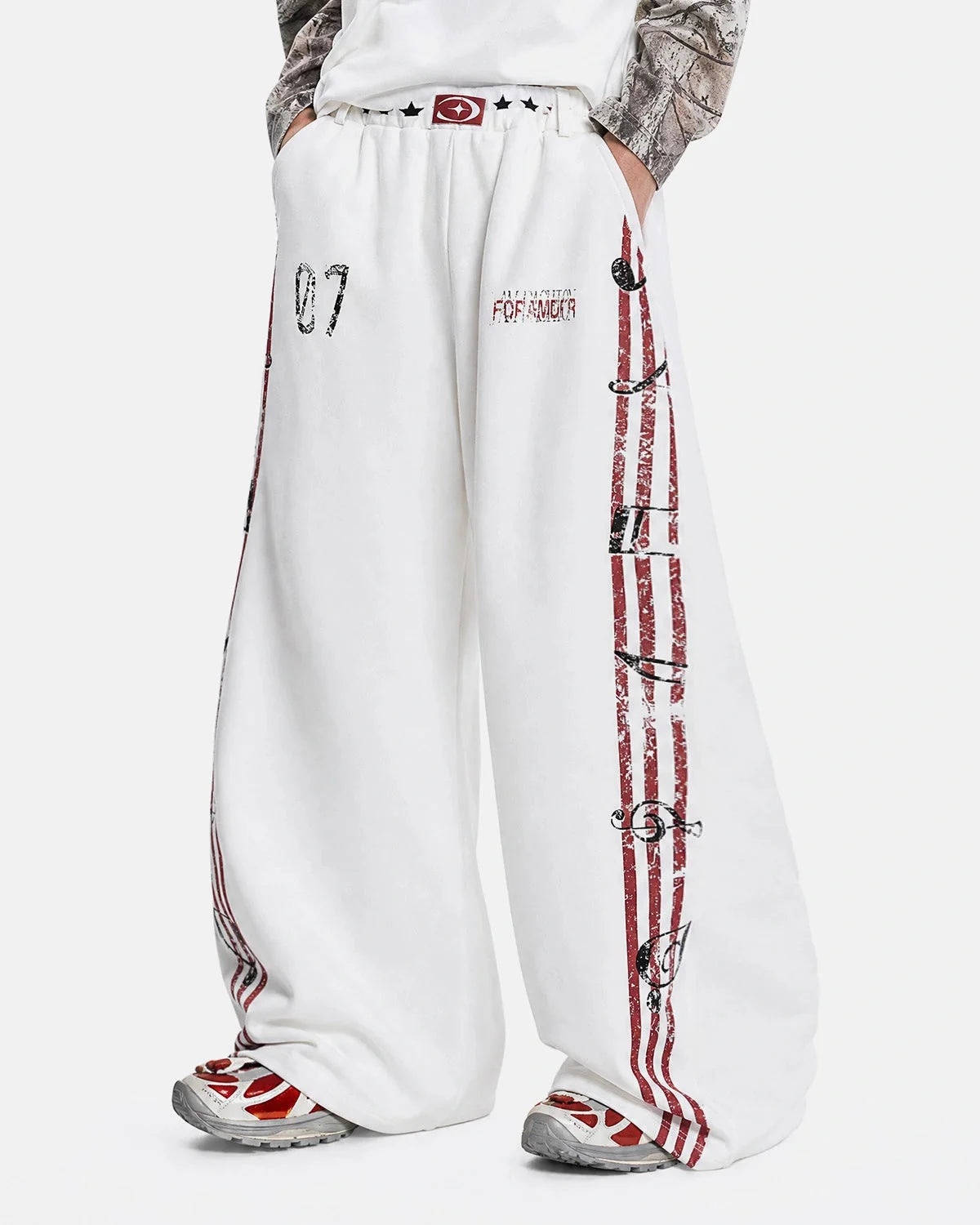 Omygoods Washed Music Graphic Barrel Sweatpants