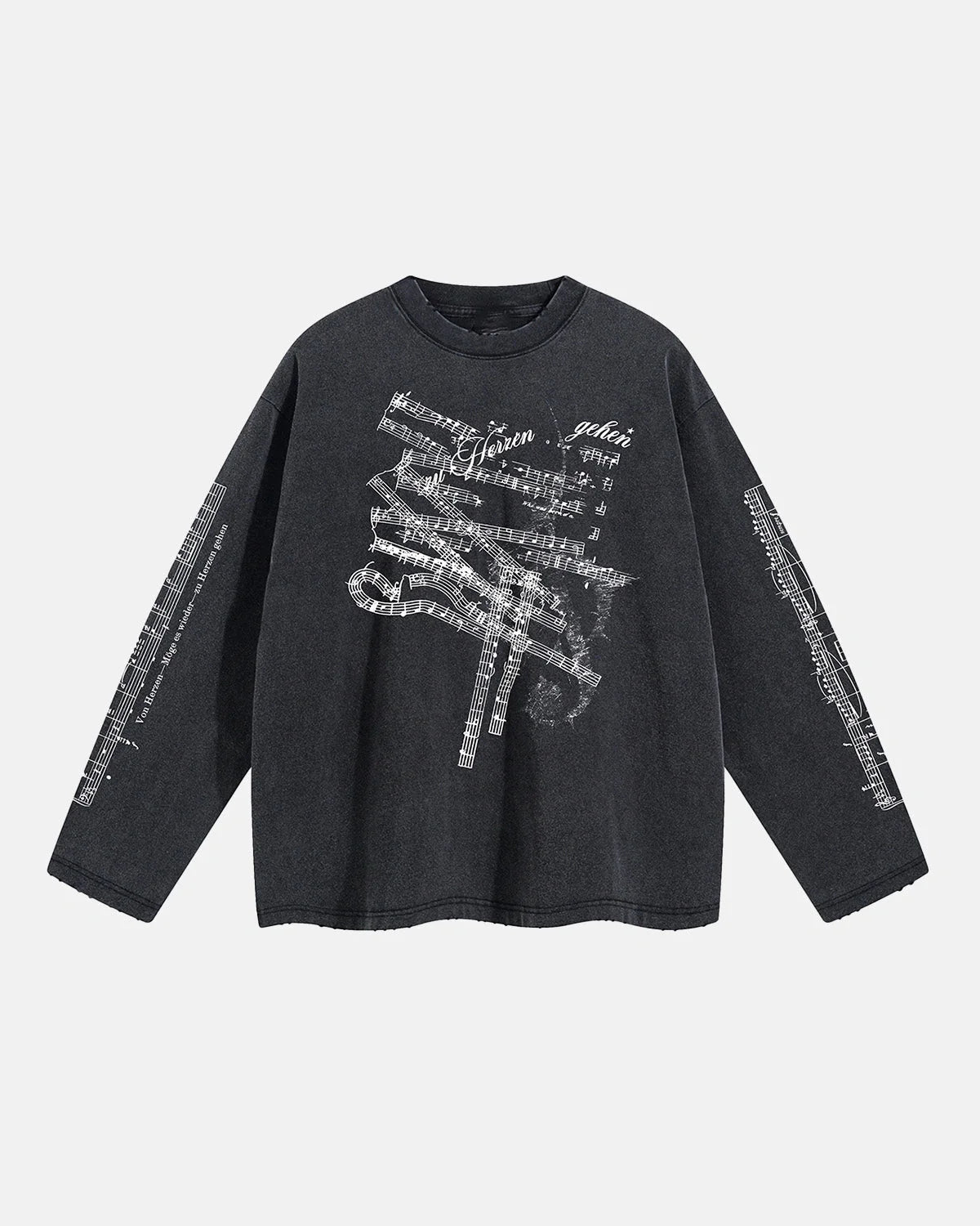 Omygoods Washed Music Graphic Long Sleeve T-Shirt