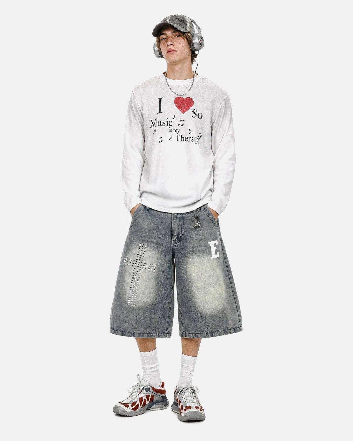 Omygoods Washed Music Long Sleeve T-Shirt