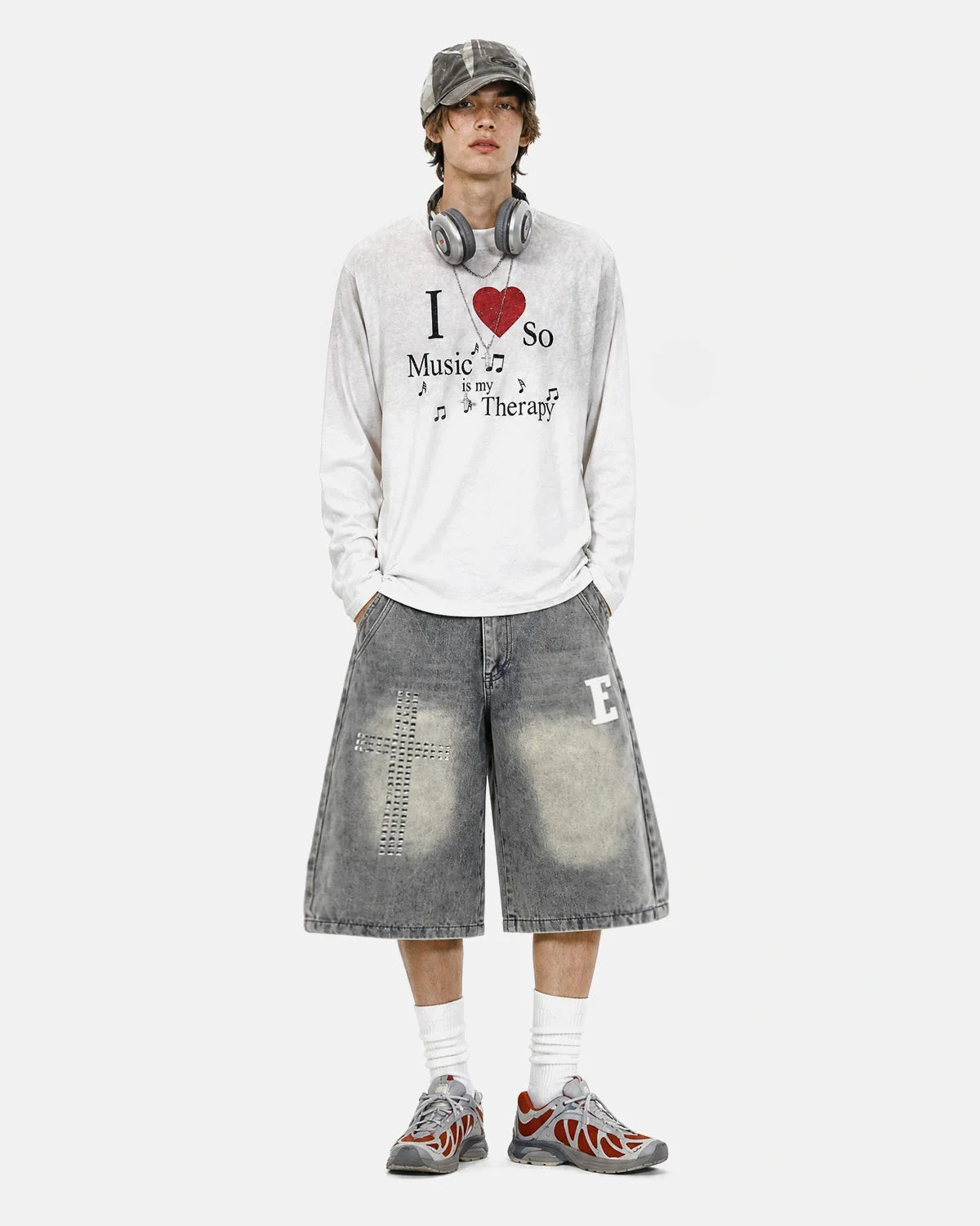 Omygoods Washed Music Long Sleeve T-Shirt