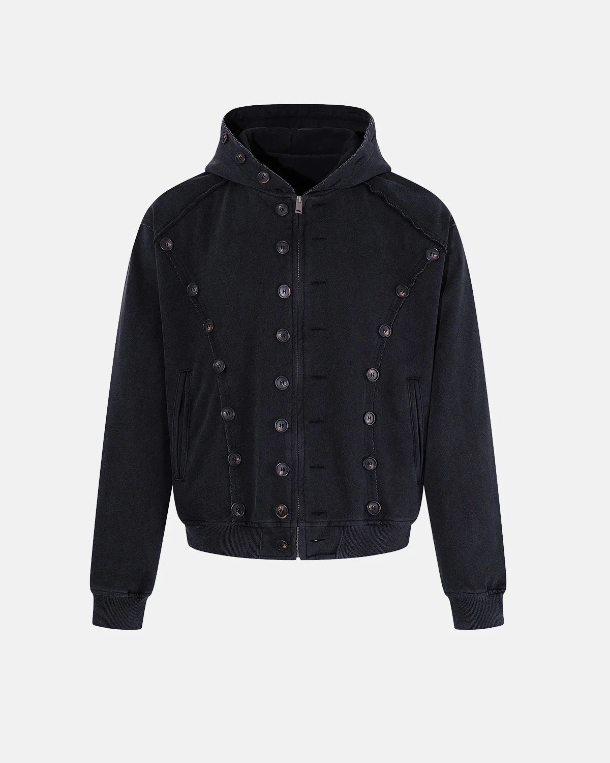 Omygoods Washed Napoleon-Inspired Hooded Jacket