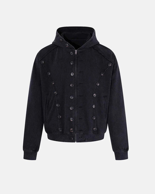 Omygoods Washed Napoleon-Inspired Hooded Jacket