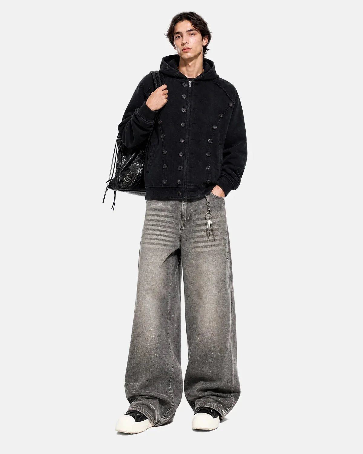Omygoods Washed Napoleon-Inspired Hooded Jacket