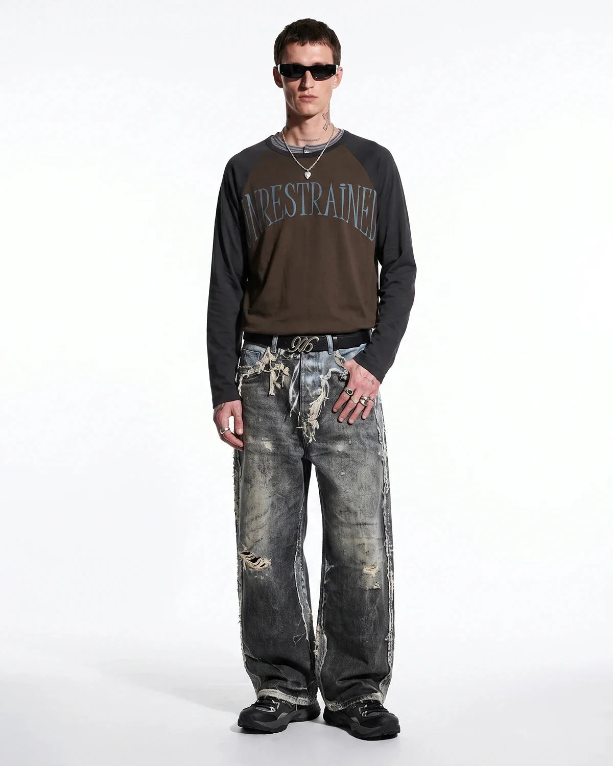 Omygoods Washed Raglan Graphic Long Sleeve T-Shirt