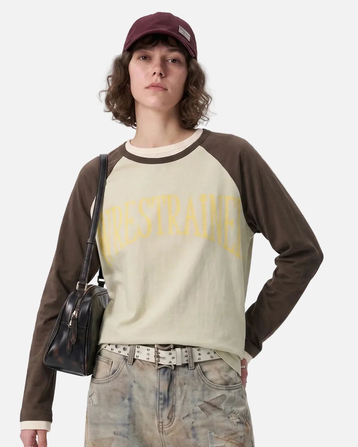 Omygoods Washed Raglan Graphic Long Sleeve T-Shirt