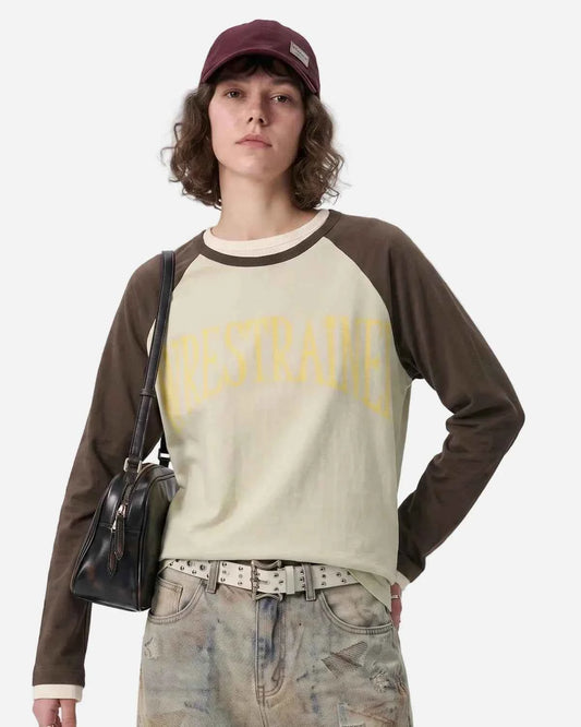 Omygoods Washed Raglan Graphic Long Sleeve T-Shirt