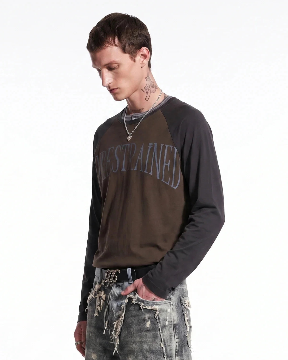 Omygoods Washed Raglan Graphic Long Sleeve T-Shirt