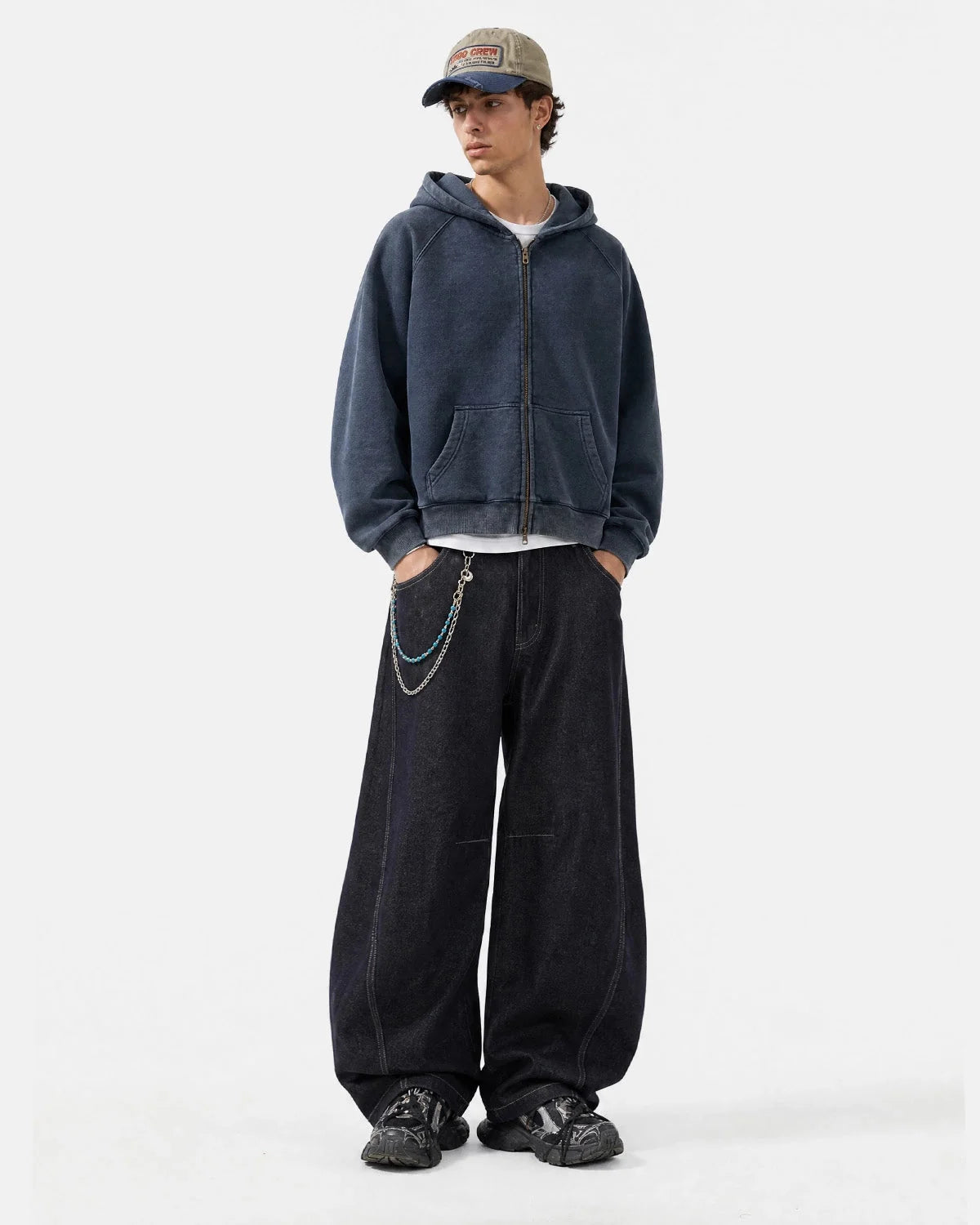 Omygoods Washed Raglan Sleeve Boxy Hoodie