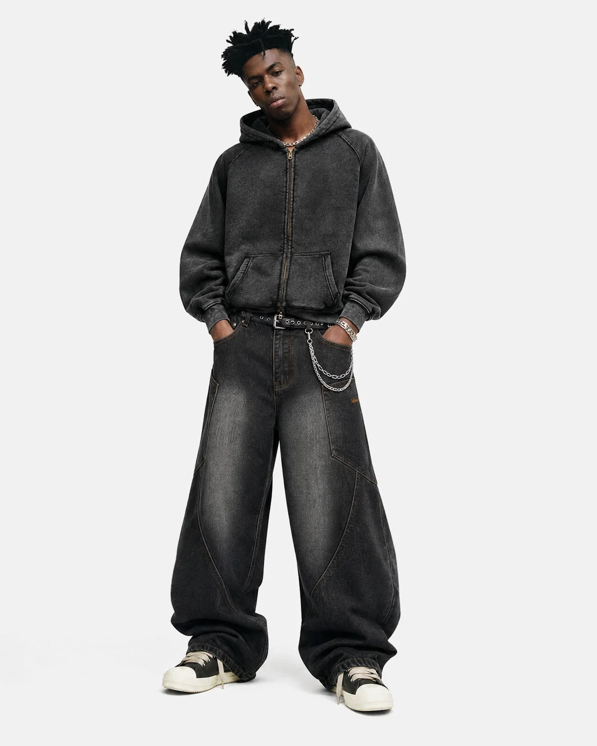 Omygoods Washed Raglan Sleeve Boxy Hoodie