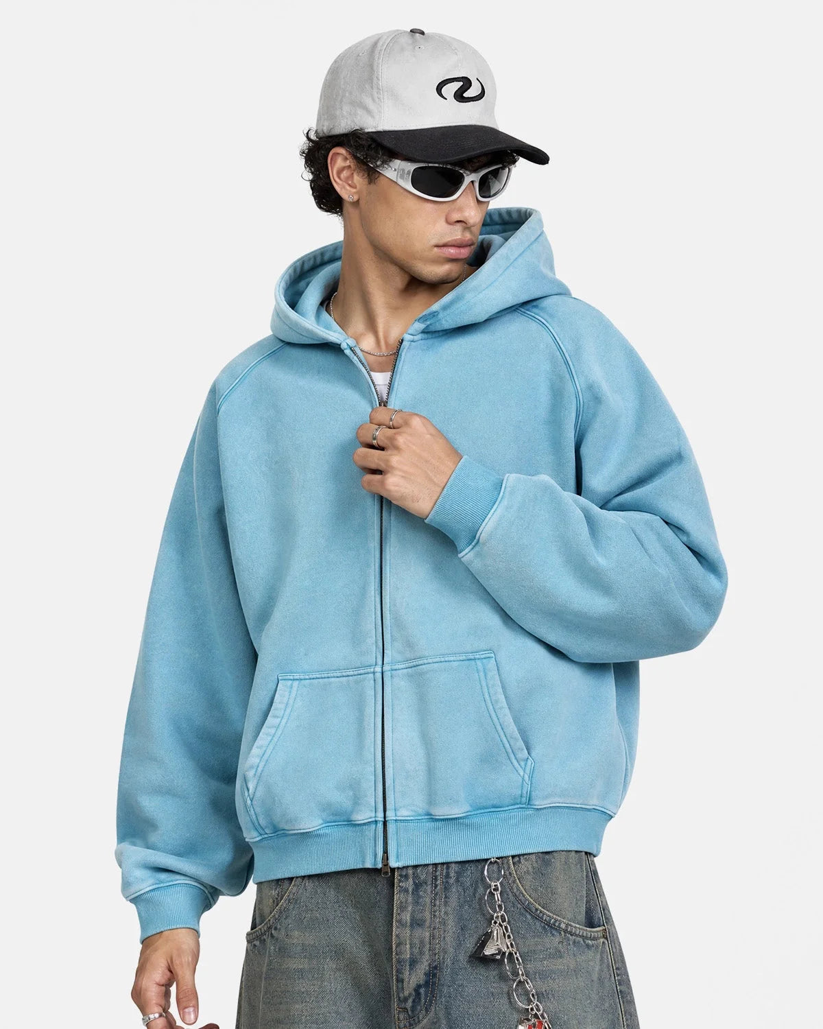 Omygoods Washed Raglan Sleeve Boxy Hoodie