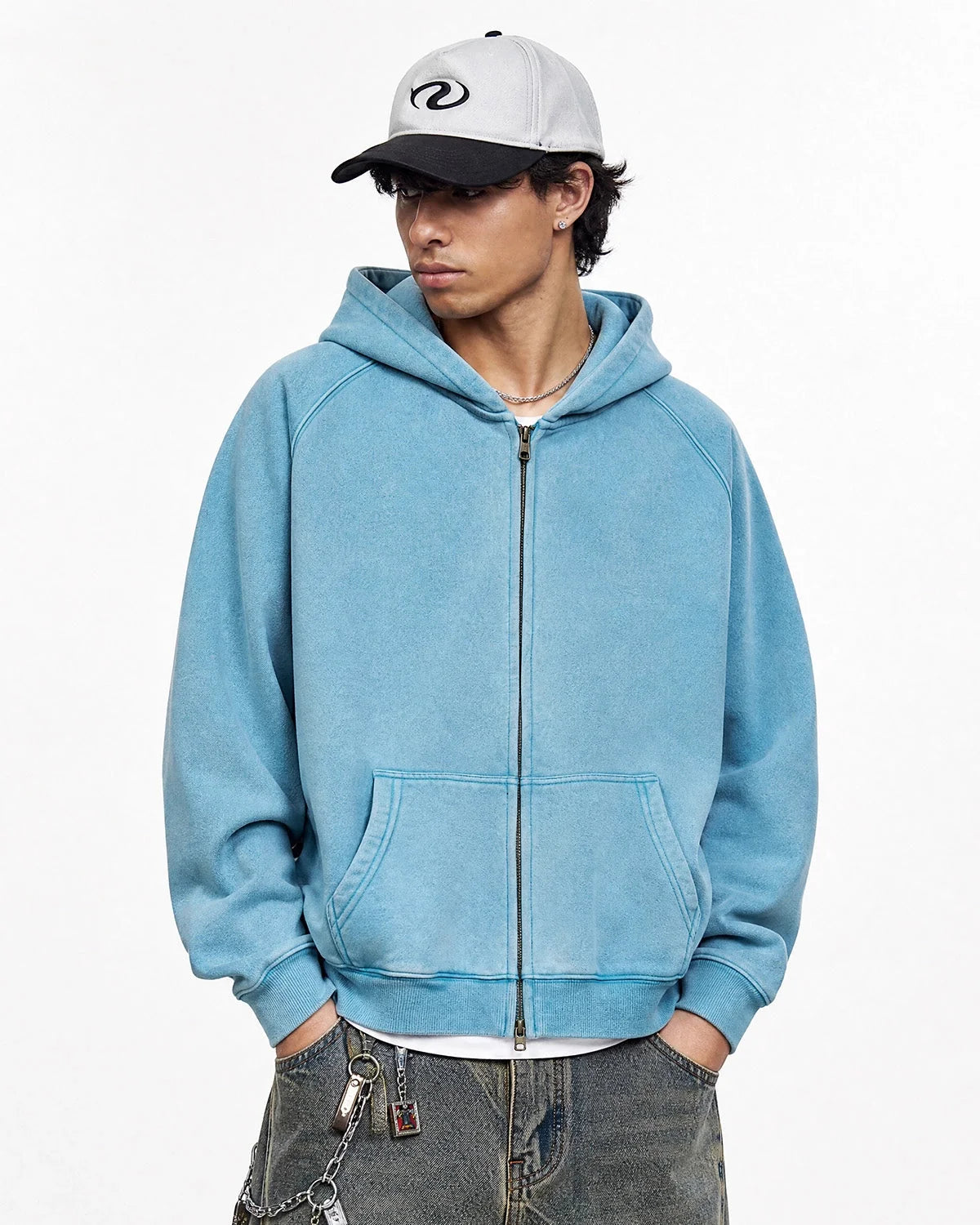 Omygoods Washed Raglan Sleeve Boxy Hoodie