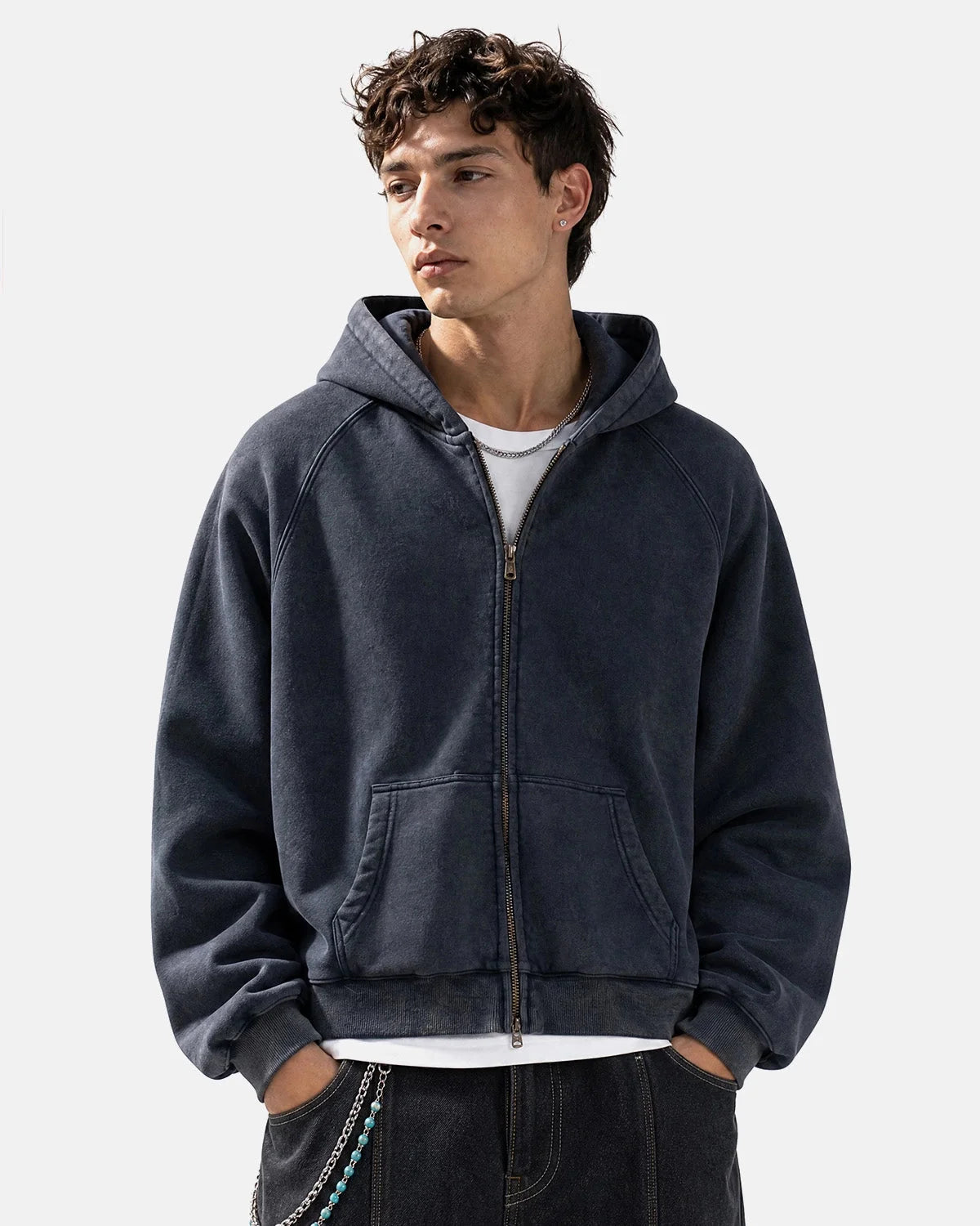 Omygoods Washed Raglan Sleeve Boxy Hoodie