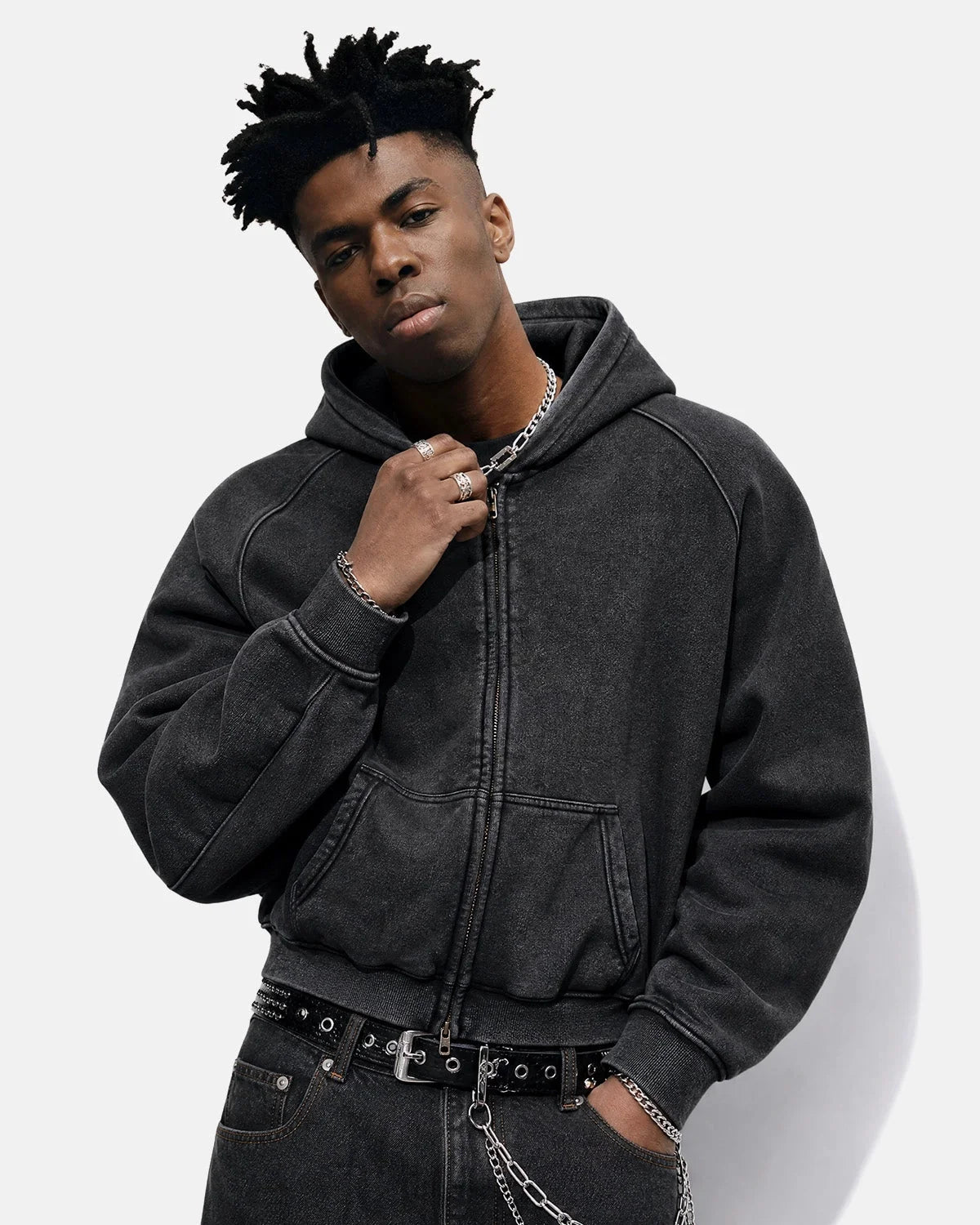 Omygoods Washed Raglan Sleeve Boxy Hoodie