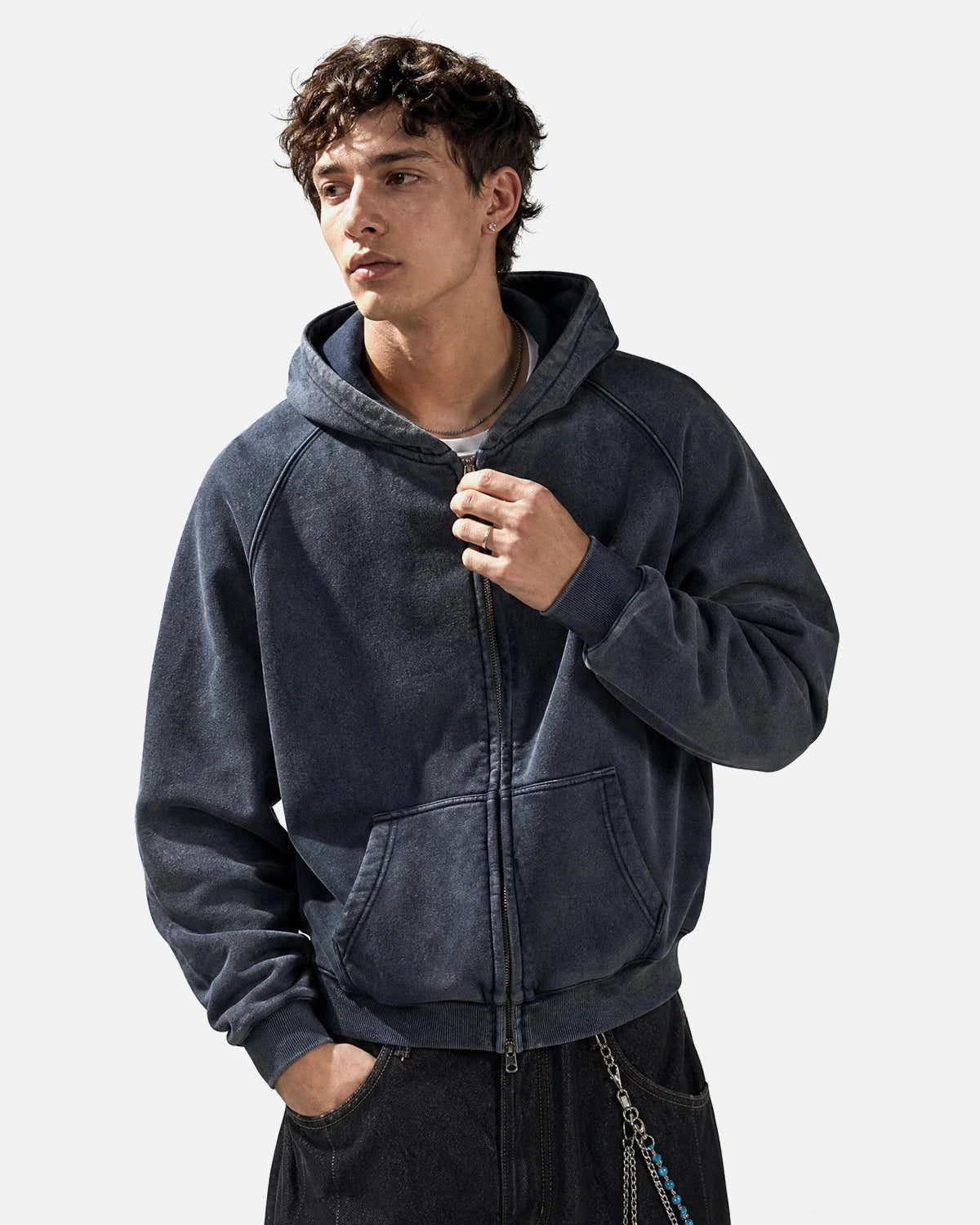 Omygoods Washed Raglan Sleeve Boxy Hoodie