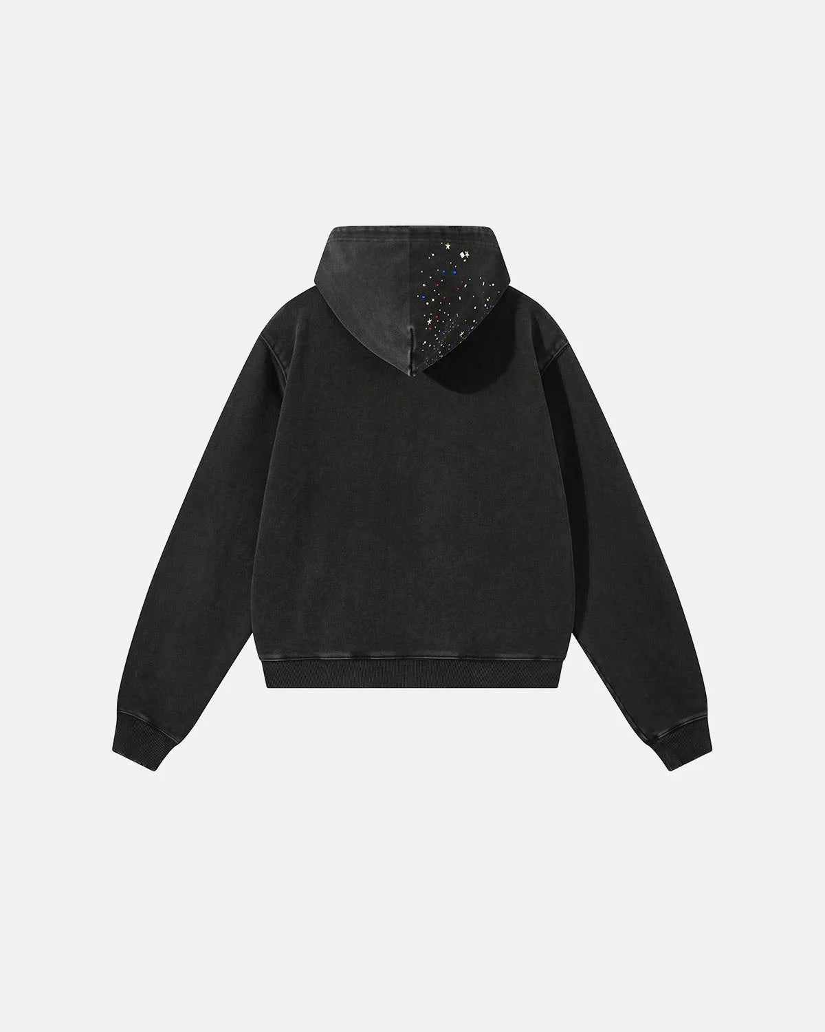 Omygoods Washed Rhinestone Boxy Zip Up Hoodie