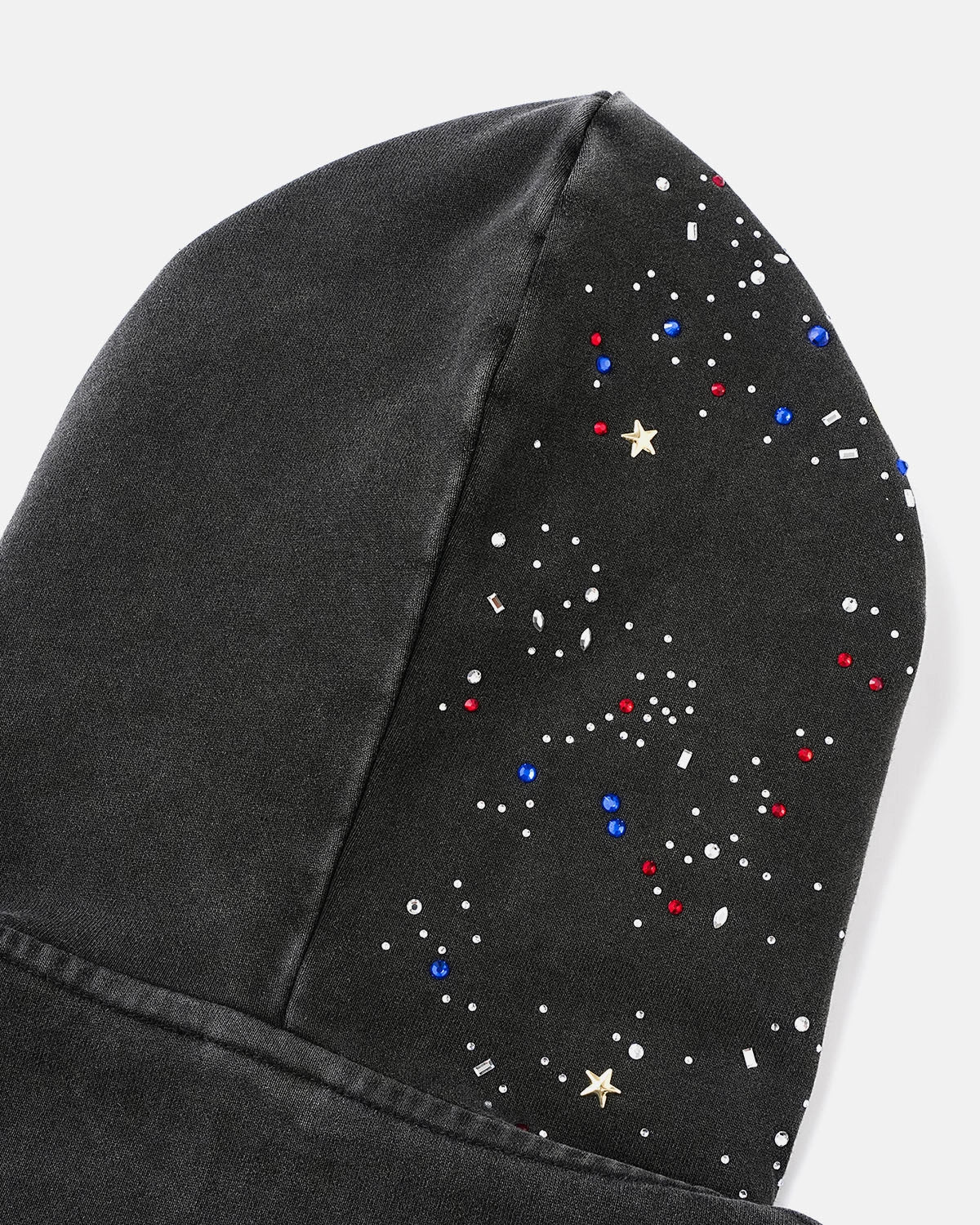 Omygoods Washed Rhinestone Boxy Zip Up Hoodie