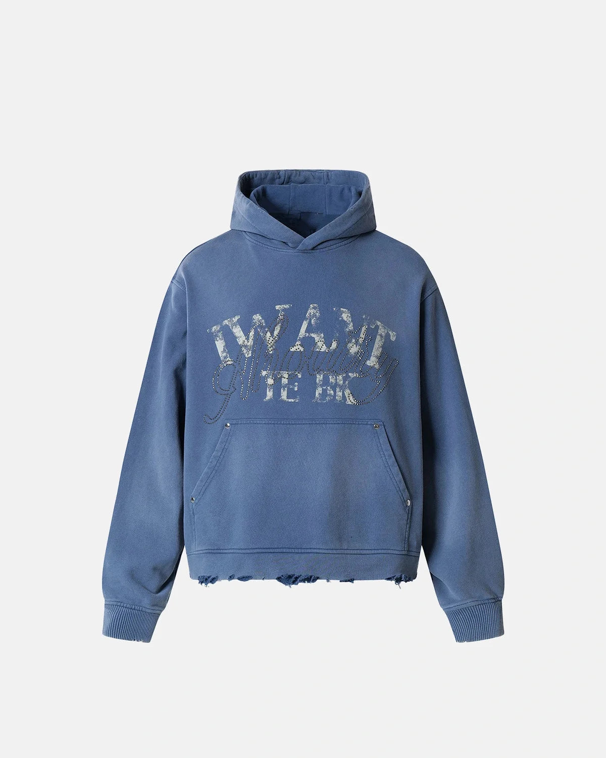 Omygoods Washed Rhinestone Graphic Boxy Hoodie