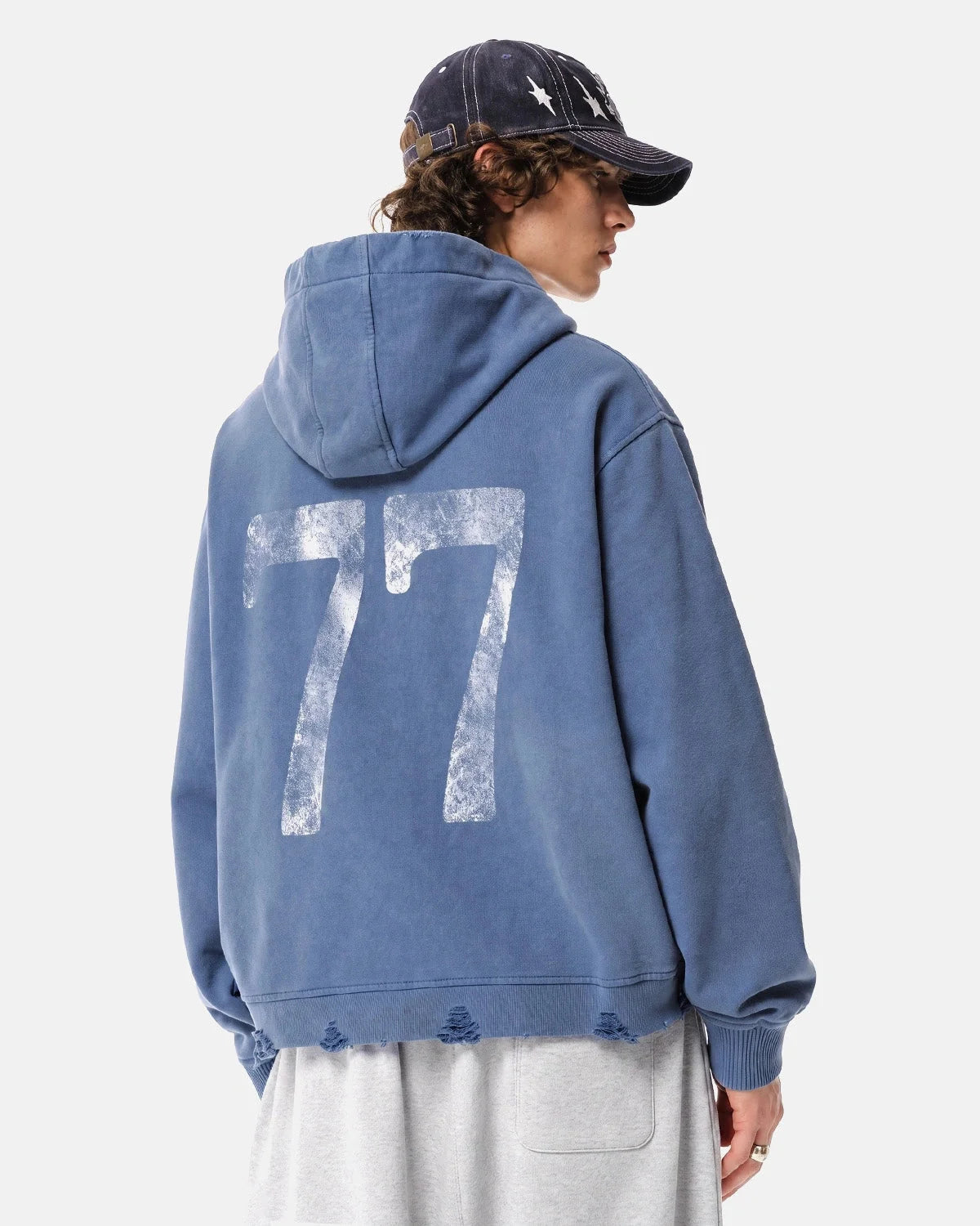 Omygoods Washed Rhinestone Graphic Boxy Hoodie
