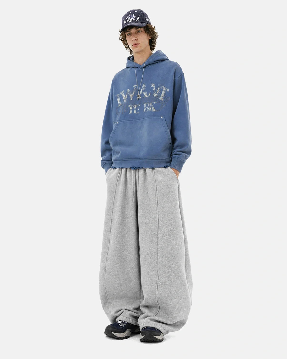 Omygoods Washed Rhinestone Graphic Boxy Hoodie