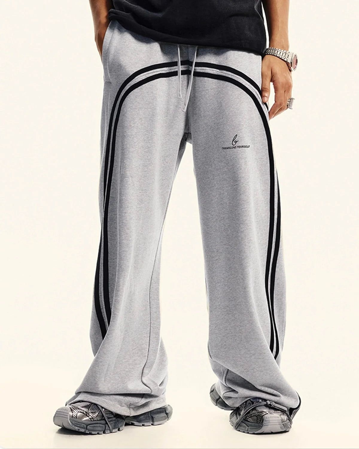 Omygoods Washed Ribbon Wide Leg Sweatpants