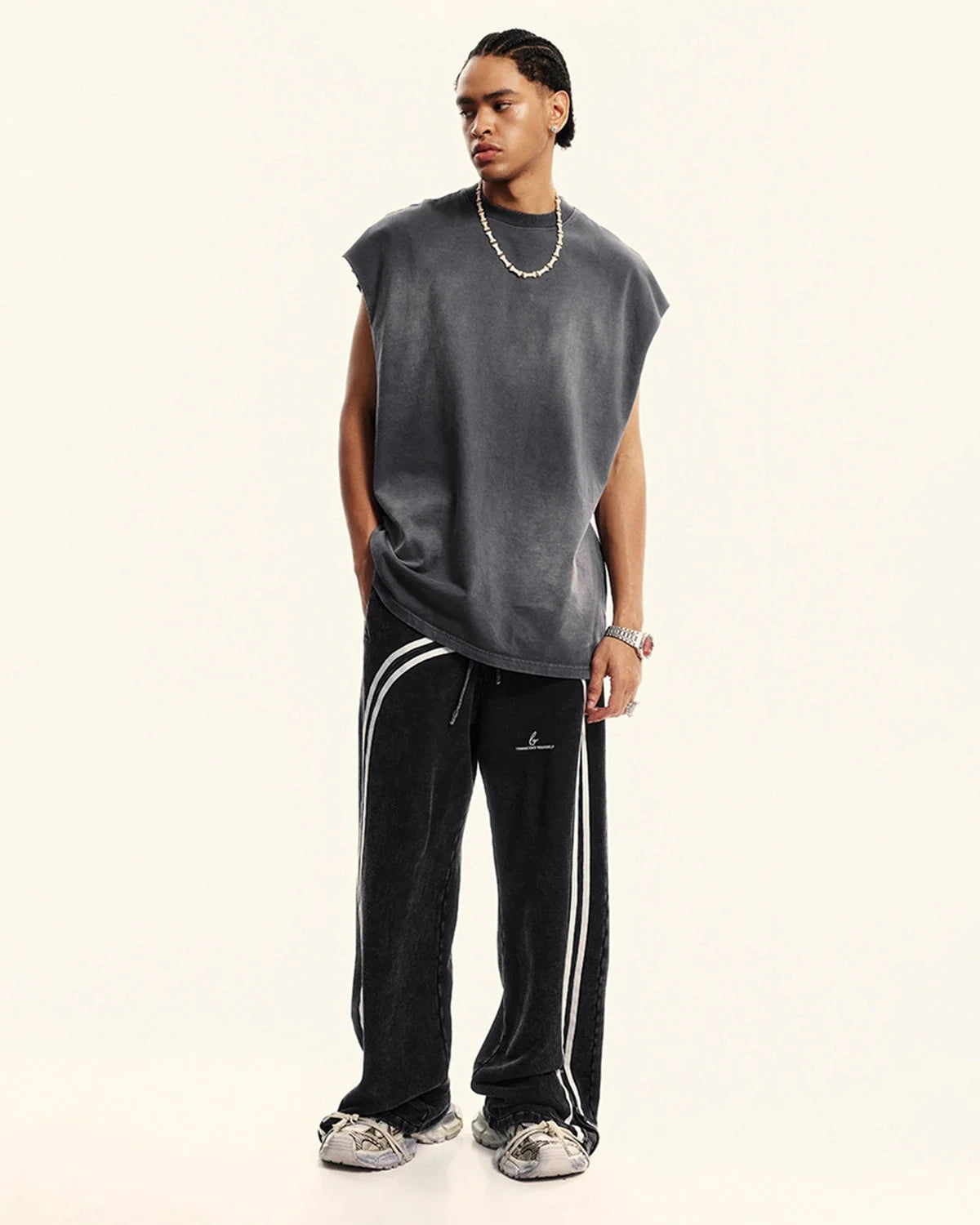 Omygoods Washed Ribbon Wide Leg Sweatpants