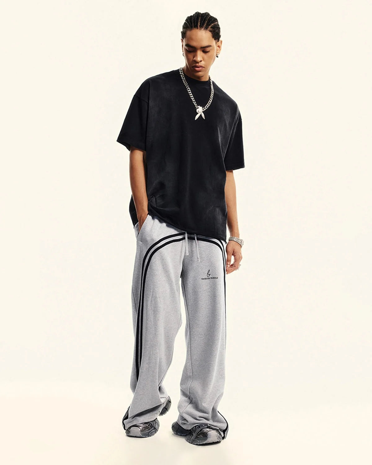 Omygoods Washed Ribbon Wide Leg Sweatpants