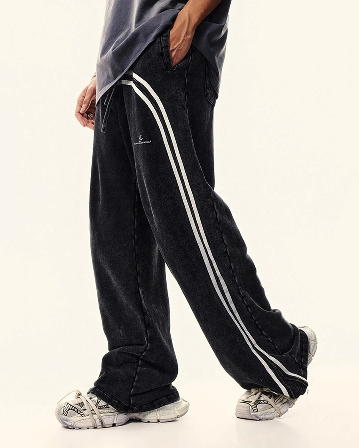 Omygoods Washed Ribbon Wide Leg Sweatpants