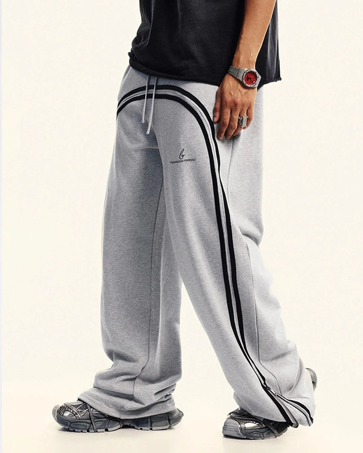 Omygoods Washed Ribbon Wide Leg Sweatpants