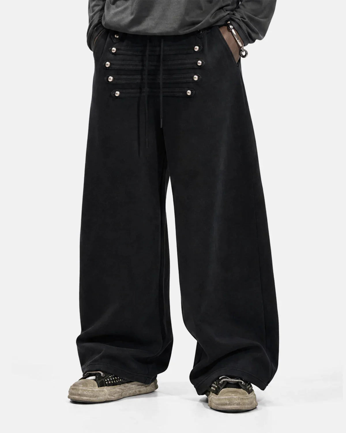 Omygoods Washed Rivet Wide Leg Sweatpants