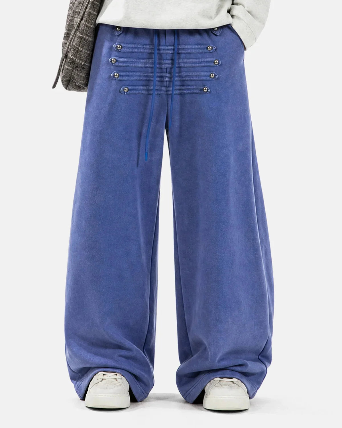Omygoods Washed Rivet Wide Leg Sweatpants