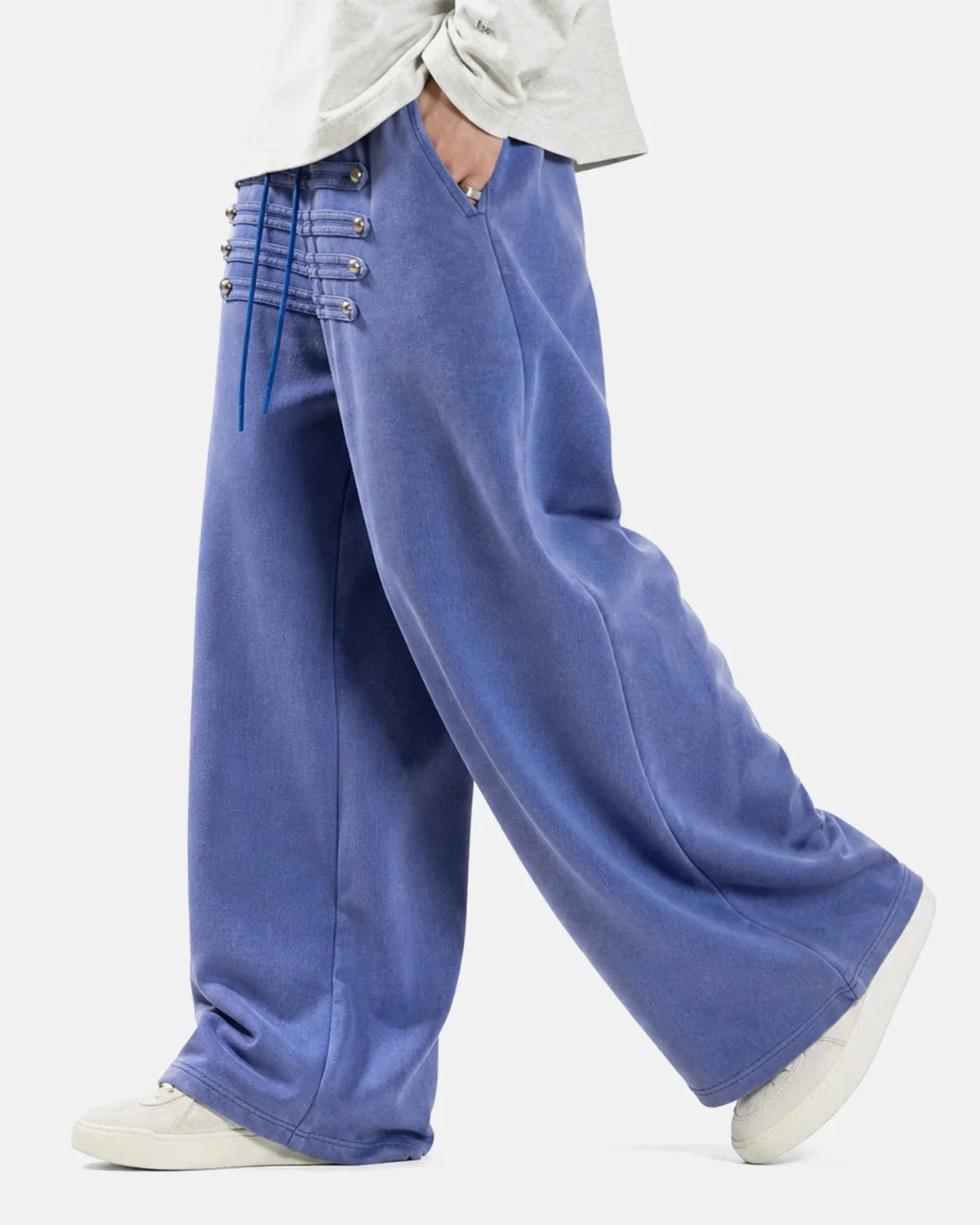 Omygoods Washed Rivet Wide Leg Sweatpants