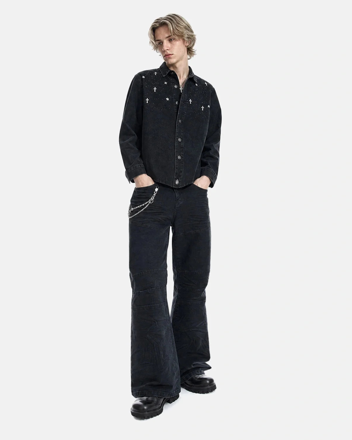 Omygoods Washed Seam Detail Bootcut Jeans