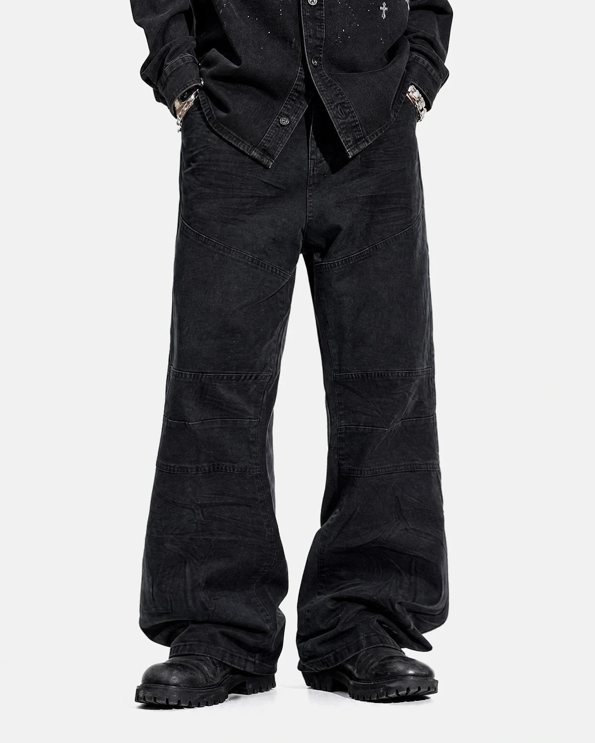 Omygoods Washed Seam Detail Bootcut Jeans