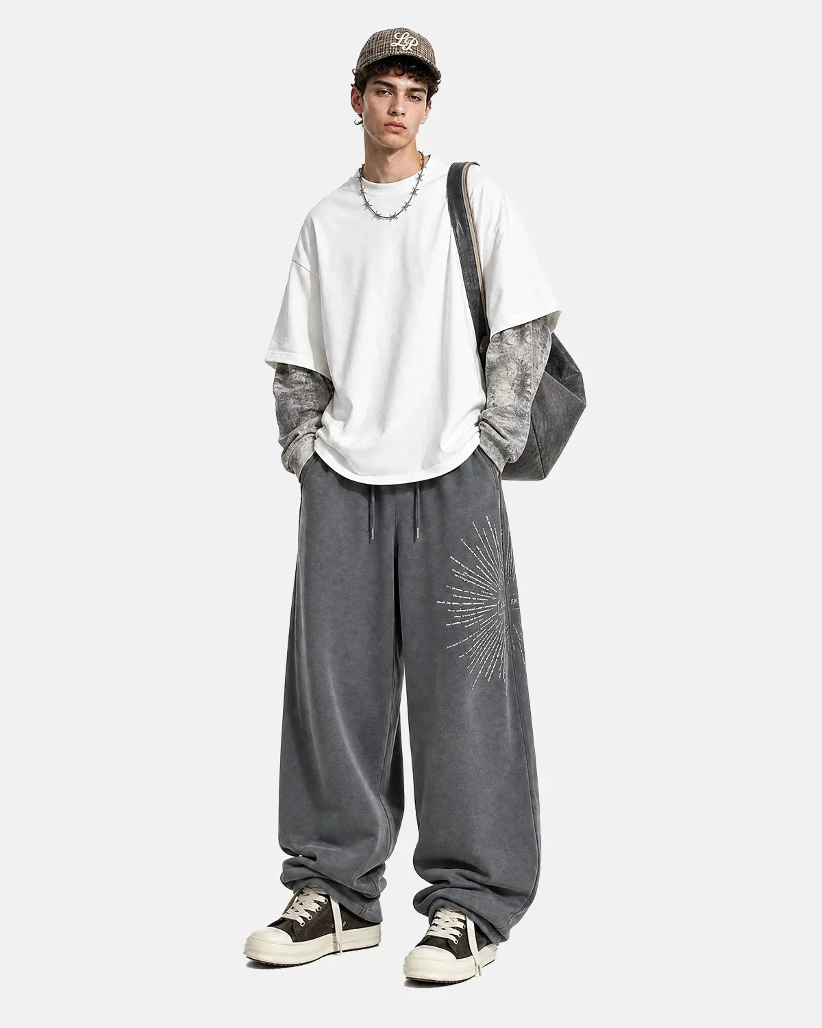 Omygoods Washed Starburst Wide-Leg Sweatpants