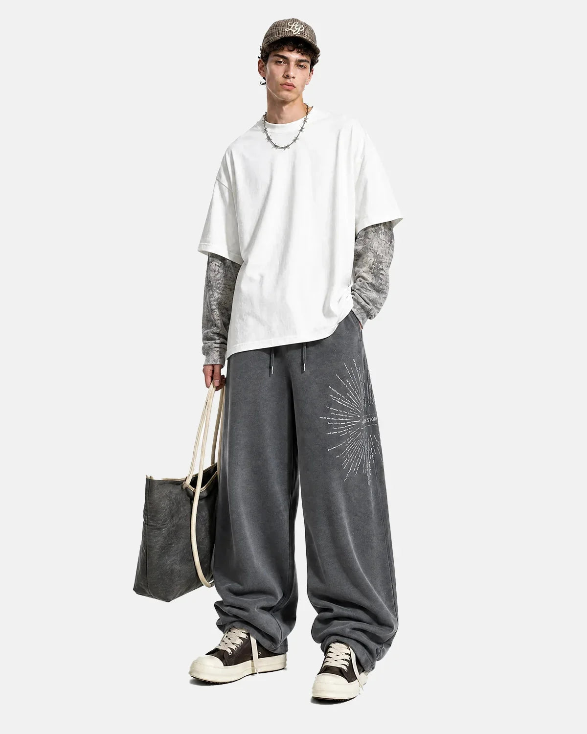 Omygoods Washed Starburst Wide-Leg Sweatpants