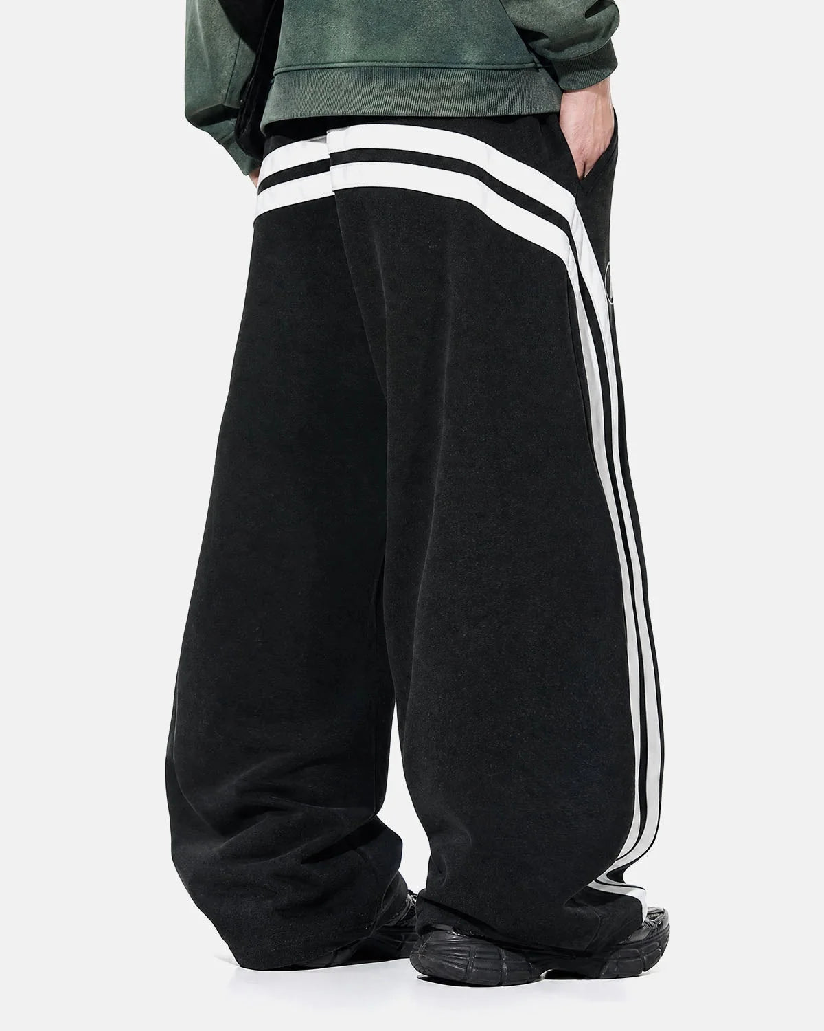 Omygoods Washed Stripe Barrel Sweatpants