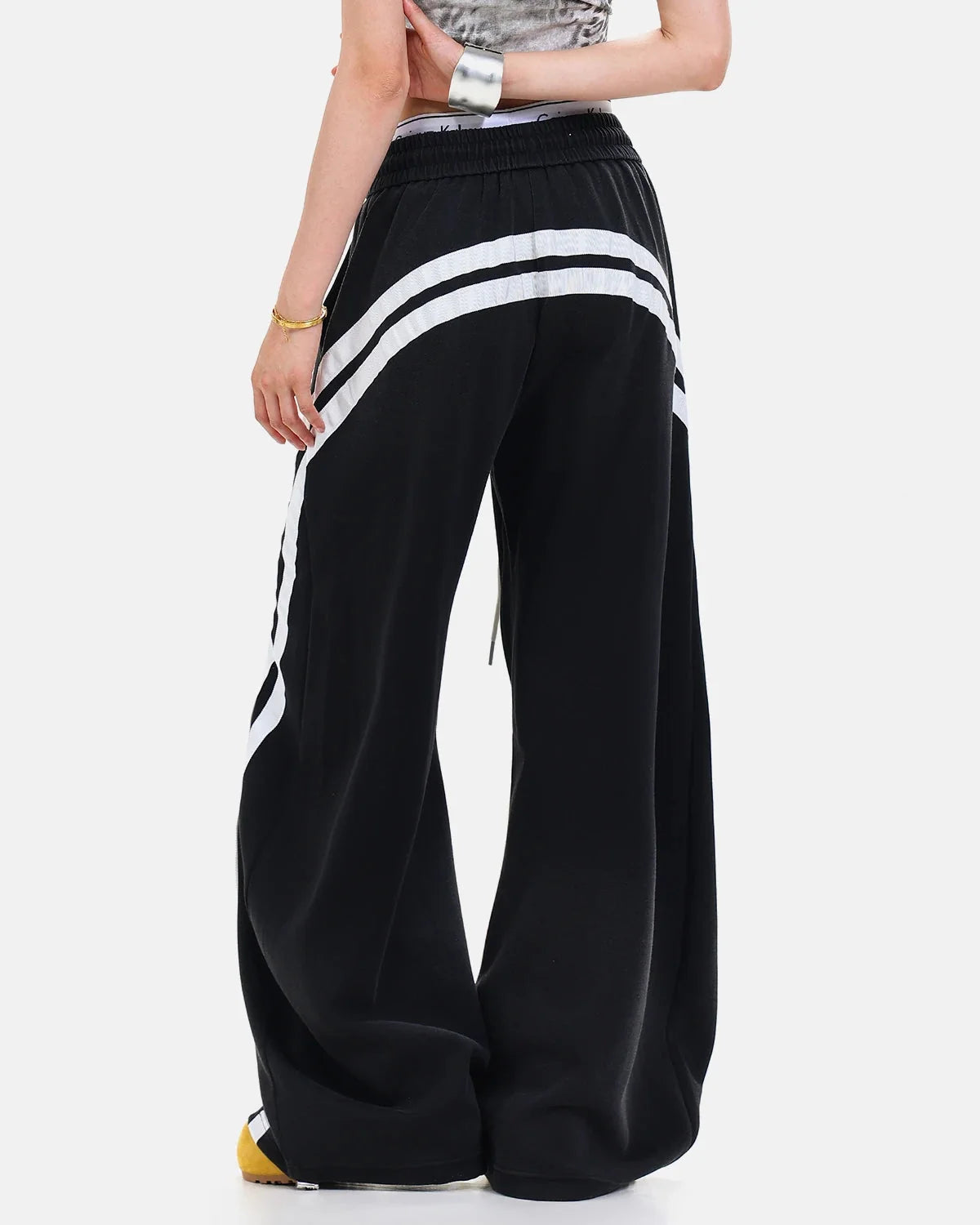 Omygoods Washed Stripe Barrel Sweatpants
