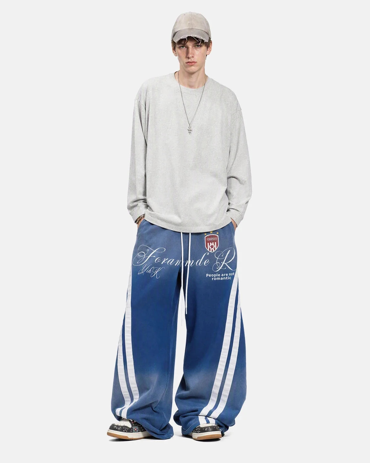 Omygoods Washed Stripe Barrel Sweatpants