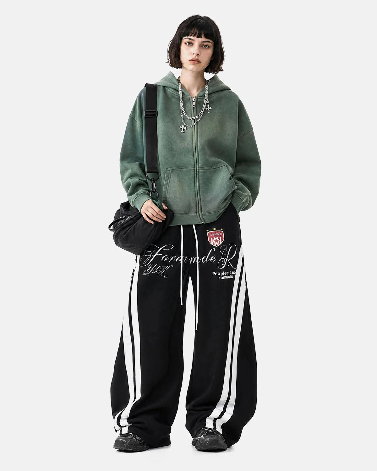 Omygoods Washed Stripe Barrel Sweatpants