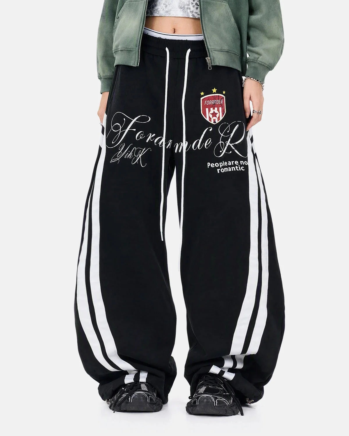 Omygoods Washed Stripe Barrel Sweatpants