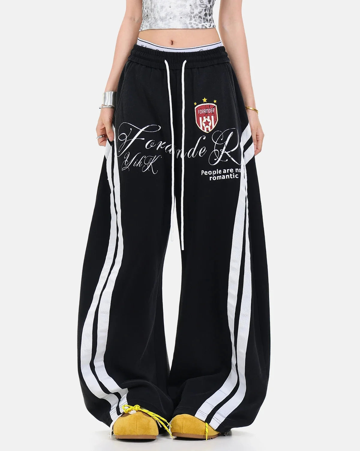 Omygoods Washed Stripe Barrel Sweatpants