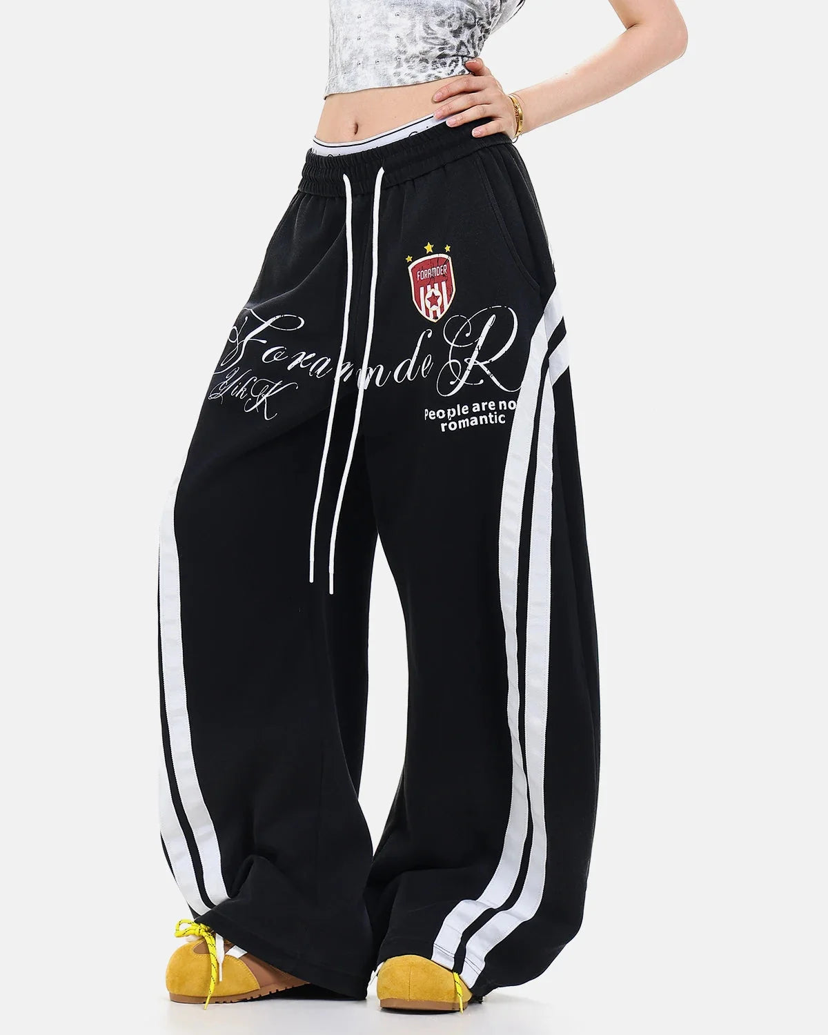 Omygoods Washed Stripe Barrel Sweatpants