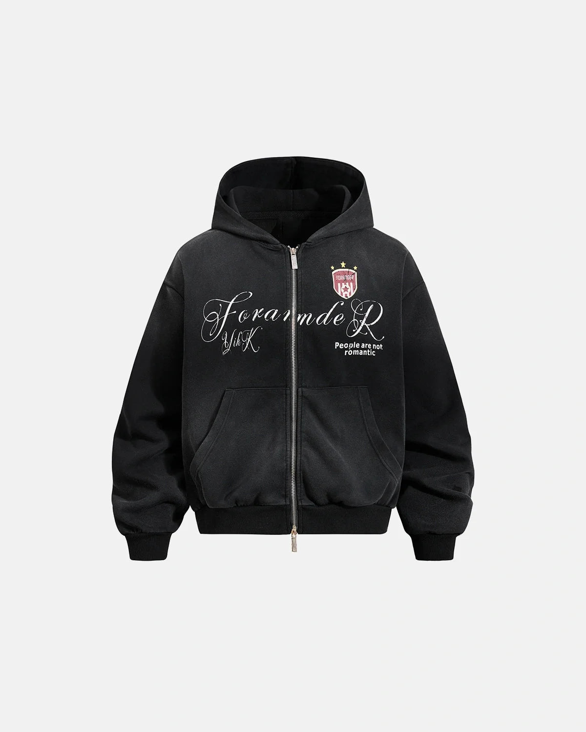 Omygoods Washed Stripe Graphic Zip Up Hoodie