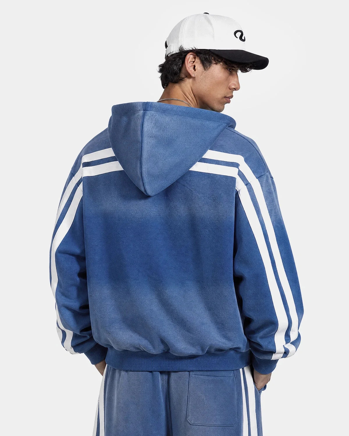 Omygoods Washed Stripe Graphic Zip Up Hoodie