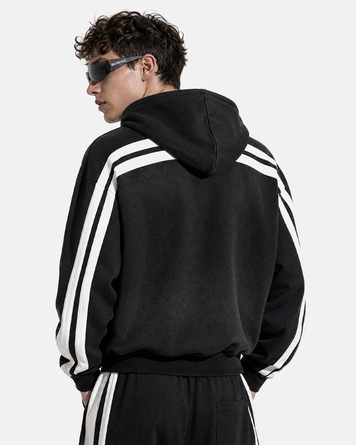 Omygoods Washed Stripe Graphic Zip Up Hoodie