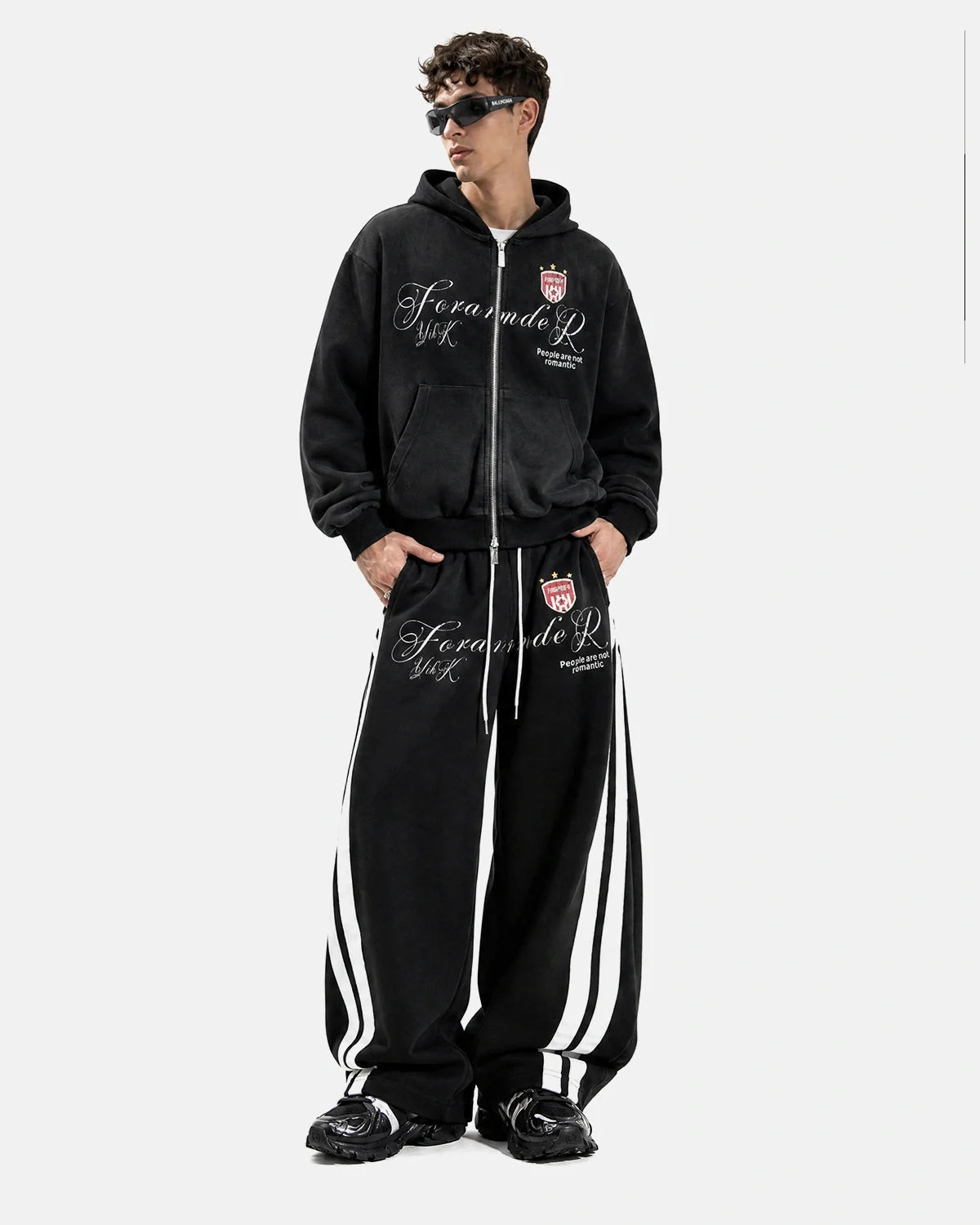 Omygoods Washed Stripe Graphic Zip Up Hoodie