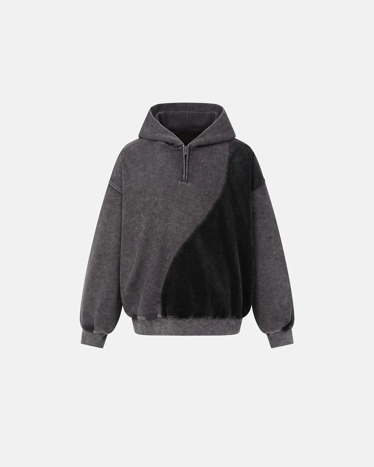 Omygoods Washed Waffle Boxy Quarter Zip Hoodie