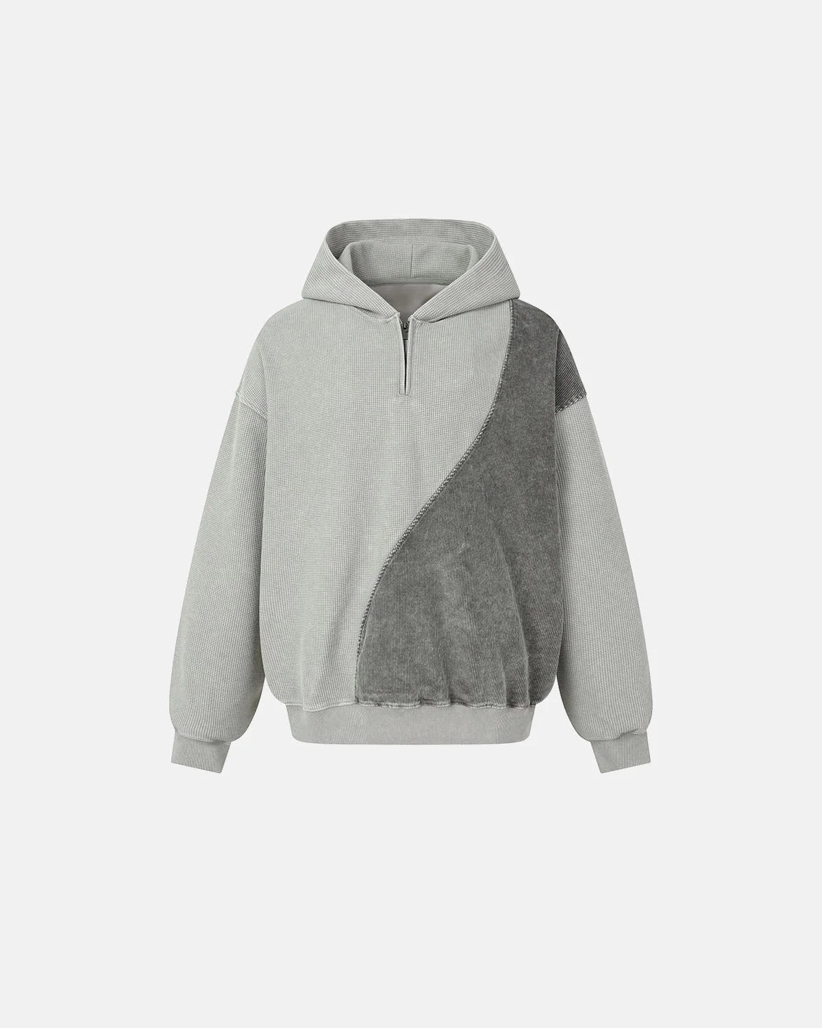 Omygoods Washed Waffle Boxy Quarter Zip Hoodie
