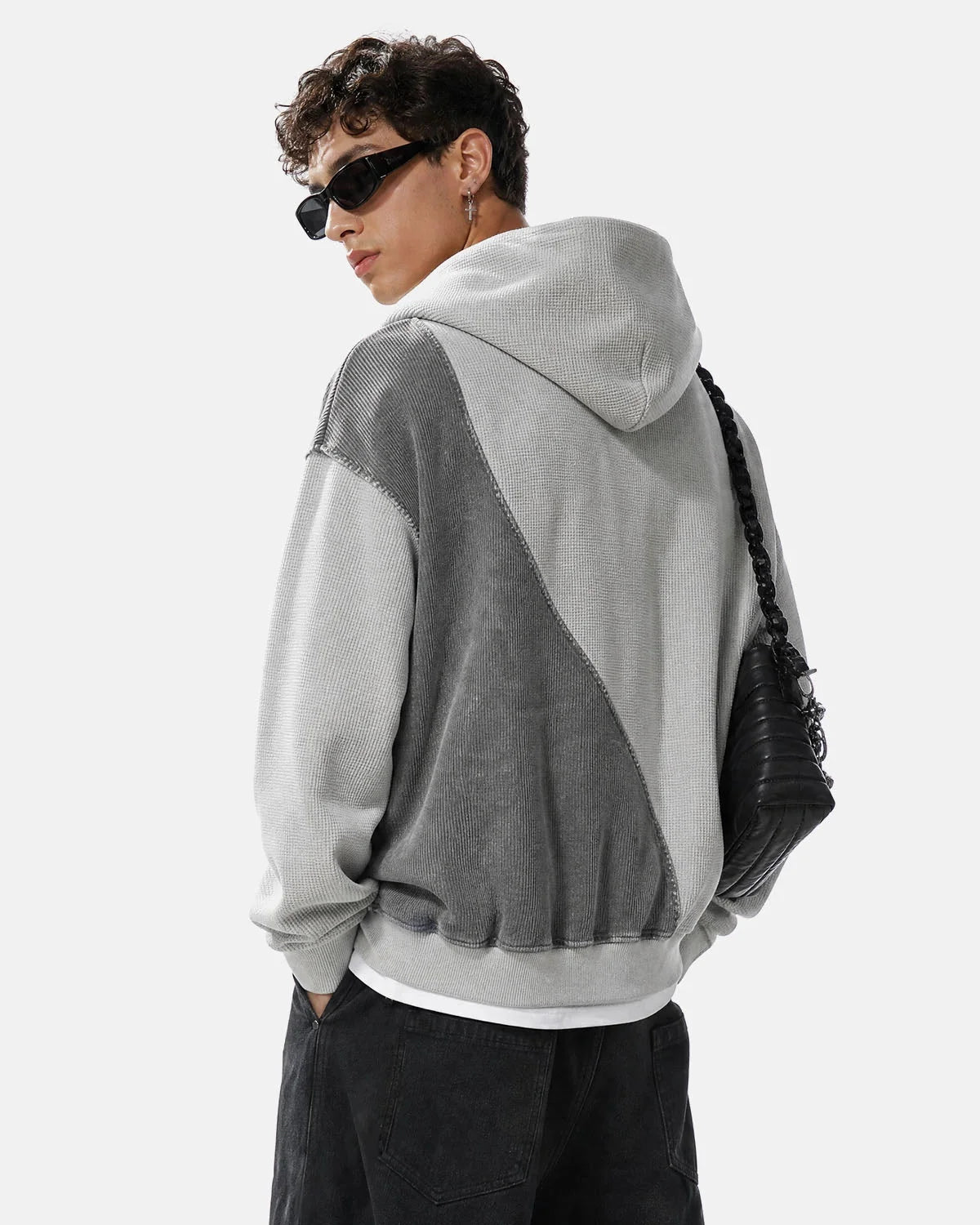 Omygoods Washed Waffle Boxy Quarter Zip Hoodie